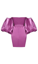 SATIN PUFF SLEEVE MINI DRESS IN DRAK PURPLE