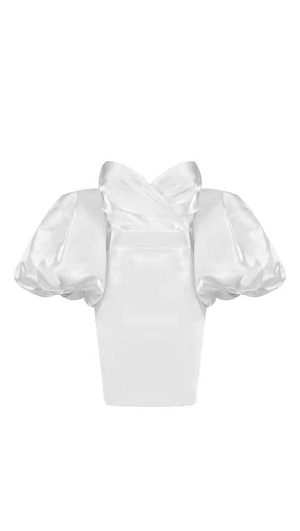AIIZIE SATIN PUFF SLEEVE MINI DRESS IN WHITE - product image