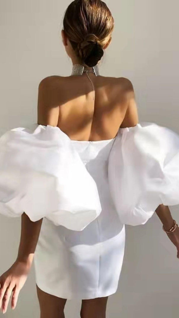 AIIZIE SATIN PUFF SLEEVE MINI DRESS IN WHITE - product image