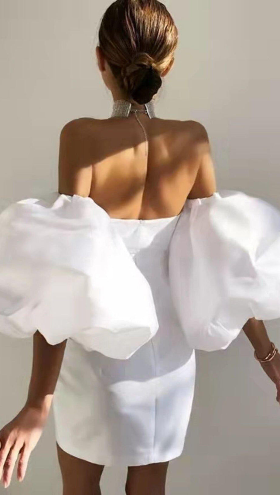 MINI ABITO IN RASO CON MANICHE A SBUFFO BIANCO