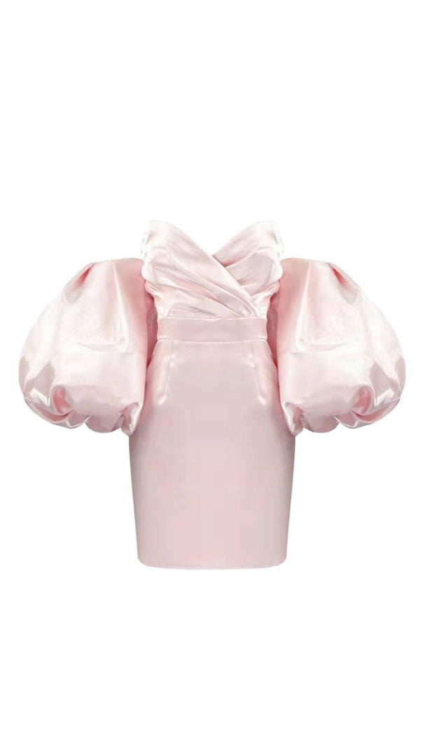 AIIZIE SATIN PUFF SLEEVE MINI DRESS IN PINK - product image