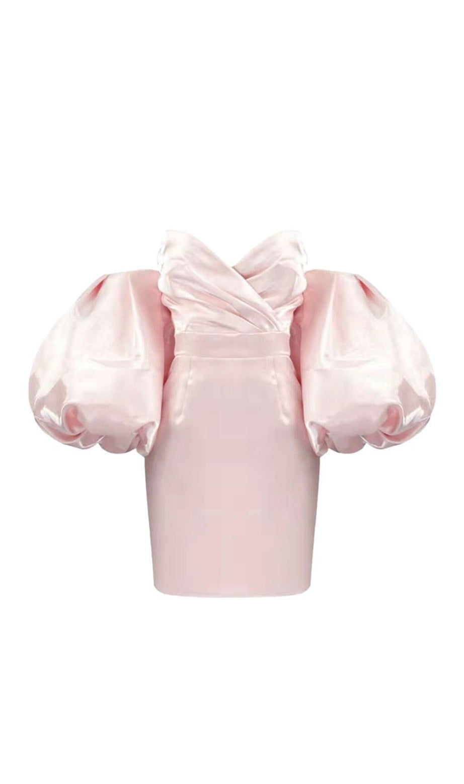 MINI ABITO IN RASO CON MANICHE A SBUFFO ROSA