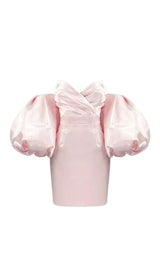 SATIN PUFF SLEEVE MINI DRESS IN PINK