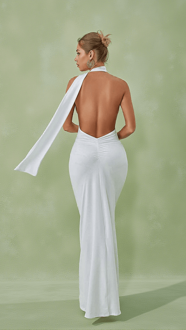 AIIZIE TOULA BACKLESS MAXI DRESS IN WHITE - product image