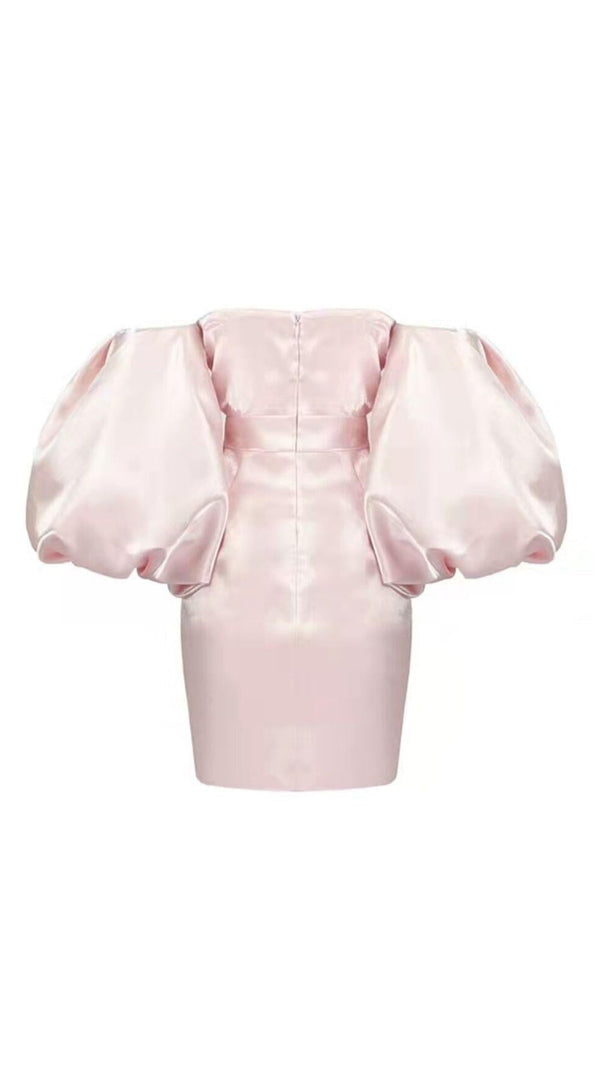 AIIZIE SATIN PUFF SLEEVE MINI DRESS IN PINK - product image
