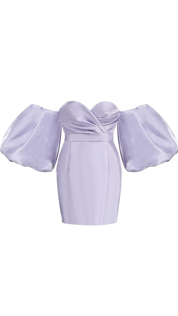 AIIZIE SATIN PUFF SLEEVE MINI DRESS IN LIGHT PURPLE - product image