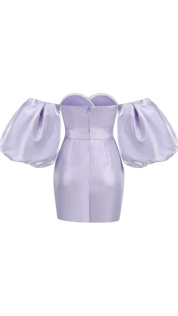 AIIZIE SATIN PUFF SLEEVE MINI DRESS IN LIGHT PURPLE - product image