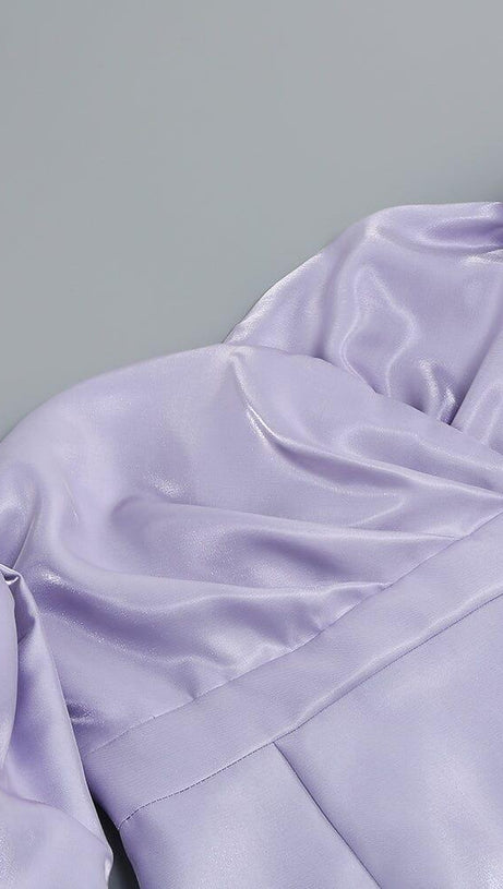 MINI ABITO IN RASO CON MANICHE A SBUFFO VIOLA CHIARO