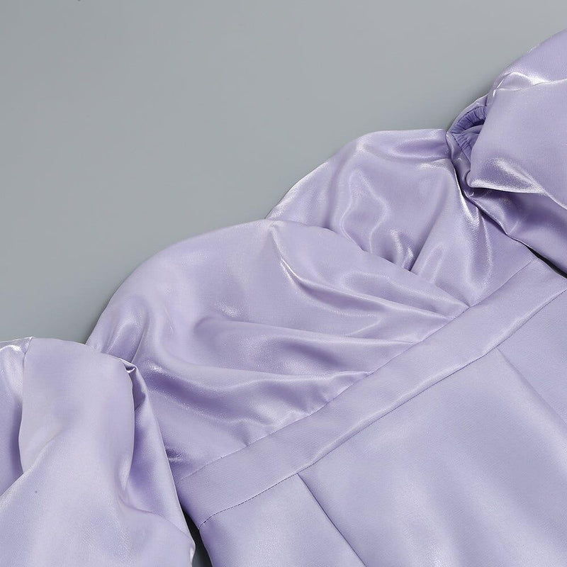 SATIN PUFF SLEEVE MINI DRESS IN LIGHT PURPLE