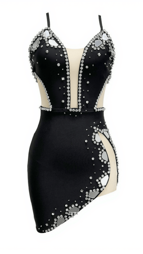 ABITO BENDAGGIO IN RETE DECORATO MAXTON NERO