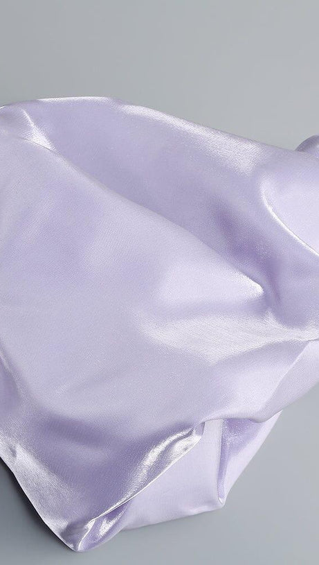 MINI ABITO IN RASO CON MANICHE A SBUFFO VIOLA CHIARO