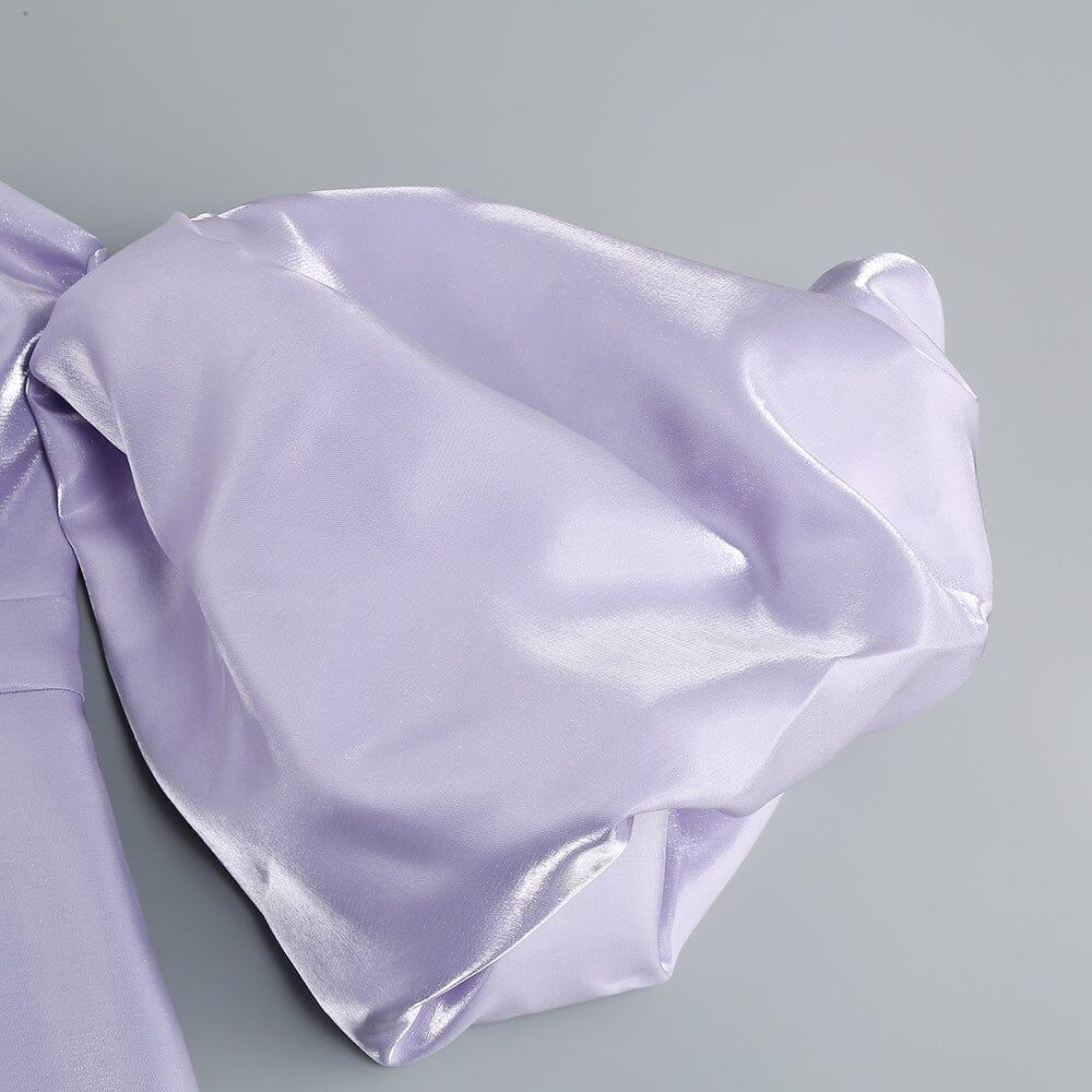 AIIZIE SATIN PUFF SLEEVE MINI DRESS IN LIGHT PURPLE - product image