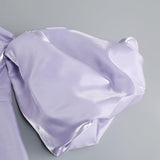 SATIN PUFF SLEEVE MINI DRESS IN LIGHT PURPLE