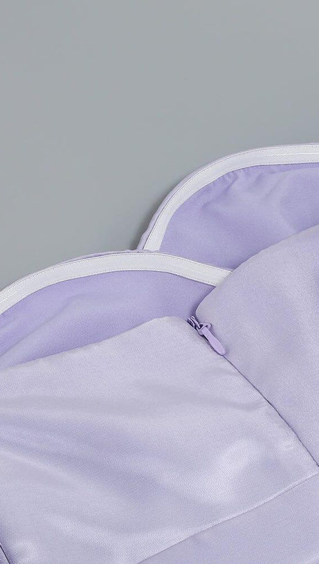 MINI ABITO IN RASO CON MANICHE A SBUFFO VIOLA CHIARO