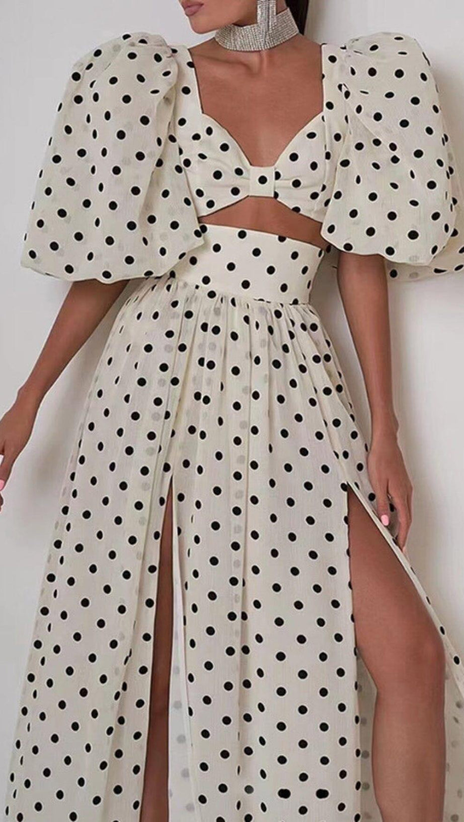 POLKA DOT SKIRT SET IN WHITE