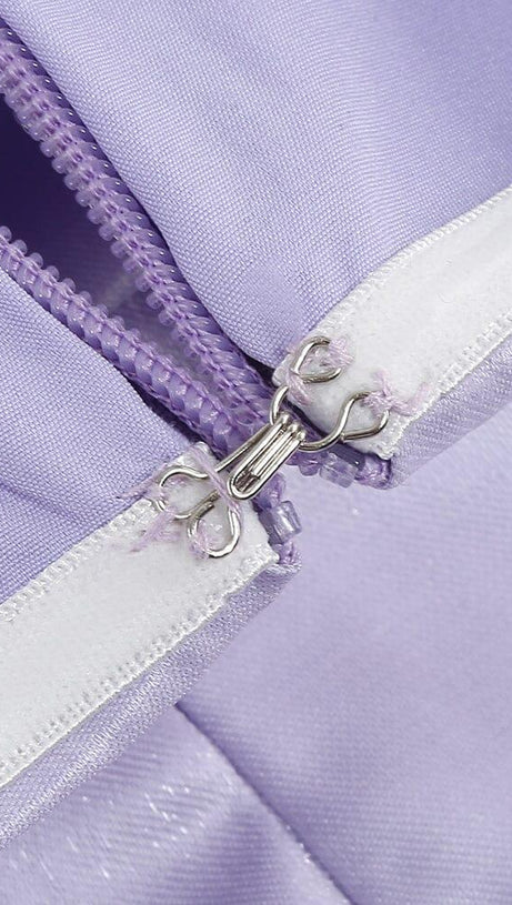 MINI ABITO IN RASO CON MANICHE A SBUFFO VIOLA CHIARO