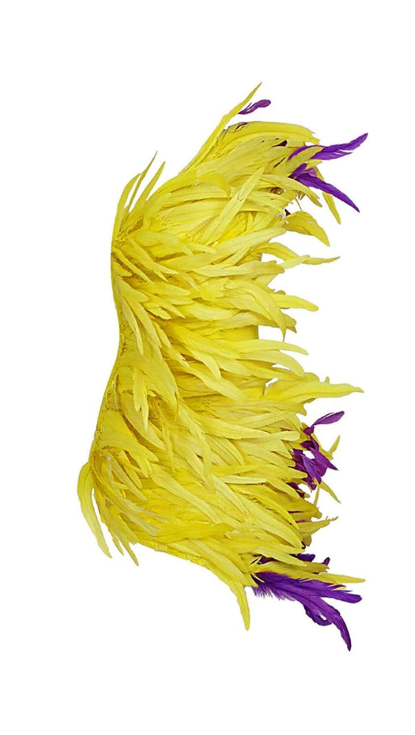 AIIZIE ASYMMETRIC FEATHER MINI DRESS IN YELLOW - product image