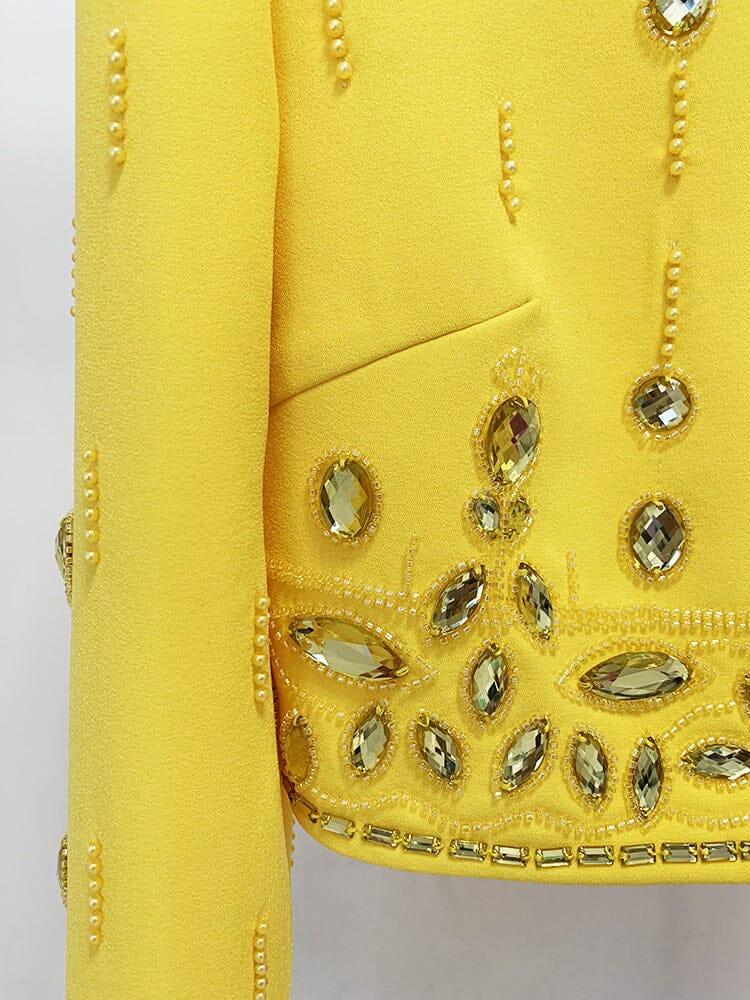 AIIZIE YELLOW HEAVY INDUSTRY CRYSTAL BEADS SET SEXY SHORT TOP & DRESS - product image