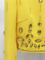 YELLOW HEAVY INDUSTRY CRYSTAL BEADS SET SEXY SHORT TOP & DRESS