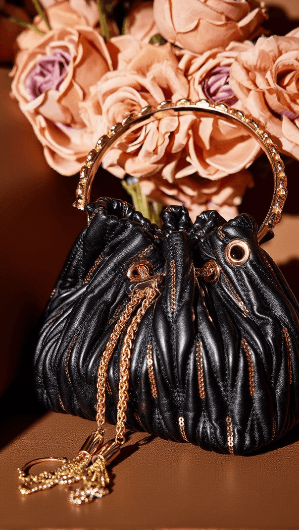 AIIZIE MATTEA LEATHER SEQUIN BUCKET BAG IN BLACK - product image