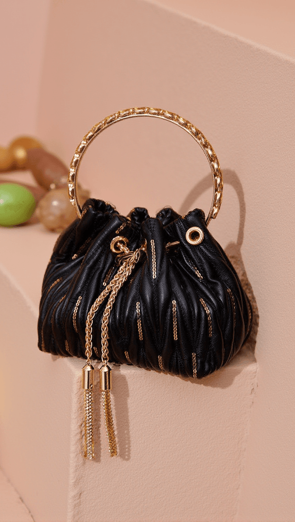 AIIZIE MATTEA LEATHER SEQUIN BUCKET BAG IN BLACK - product image