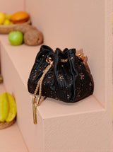 Mattea Leather Sequin Bucket Bag In Black