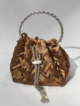 Mattea Velvet Weave Crystal Embellished Bucket Bag In Brown