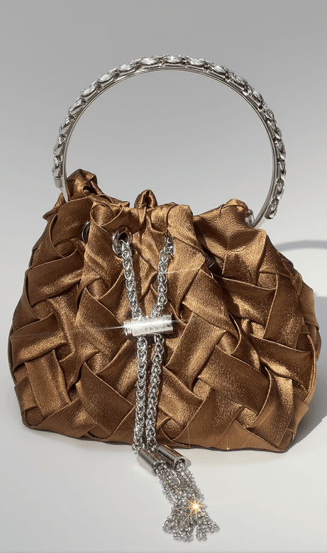 Mattea Velvet Weave Crystal Embellished Bucket Bag In Brown