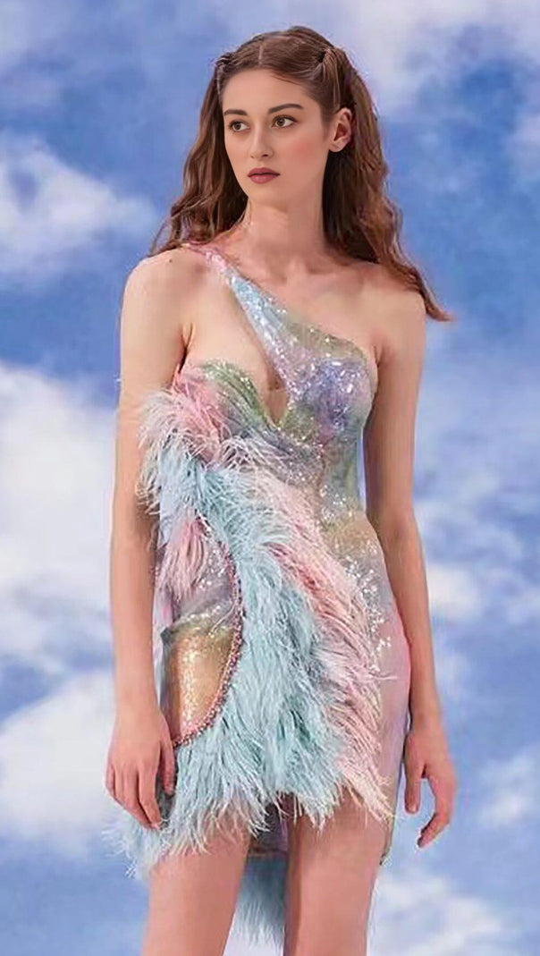 AIIZIE FEATHER SEQUIN MINI DRESS - product image