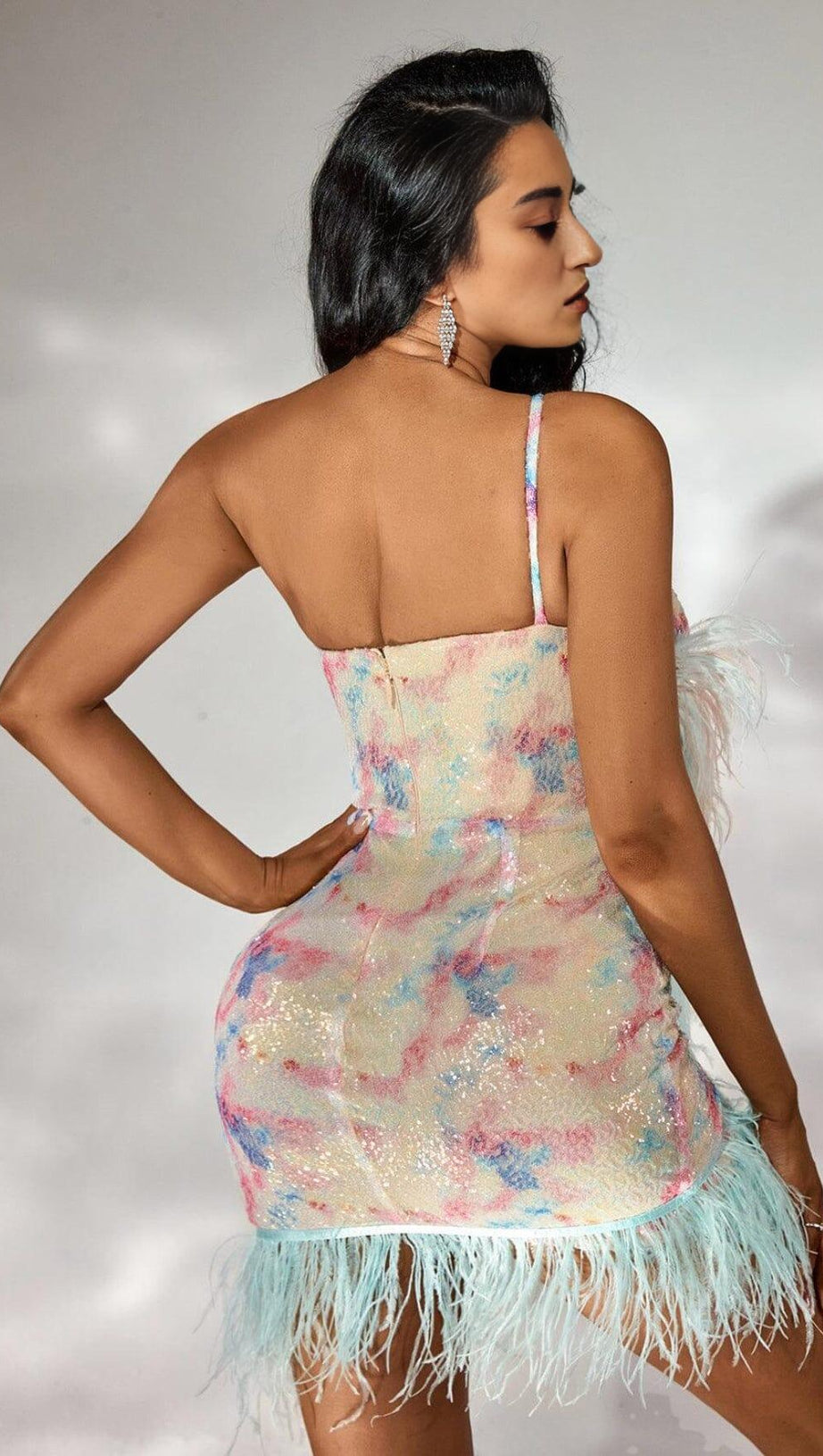 MINI ABITO CON PIUME E PAILLETTES