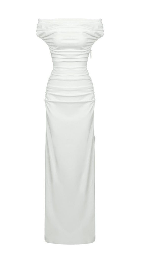 AIIZIE SLASH NECK PLEATED MAXI DRESS IN WHITE - product image
