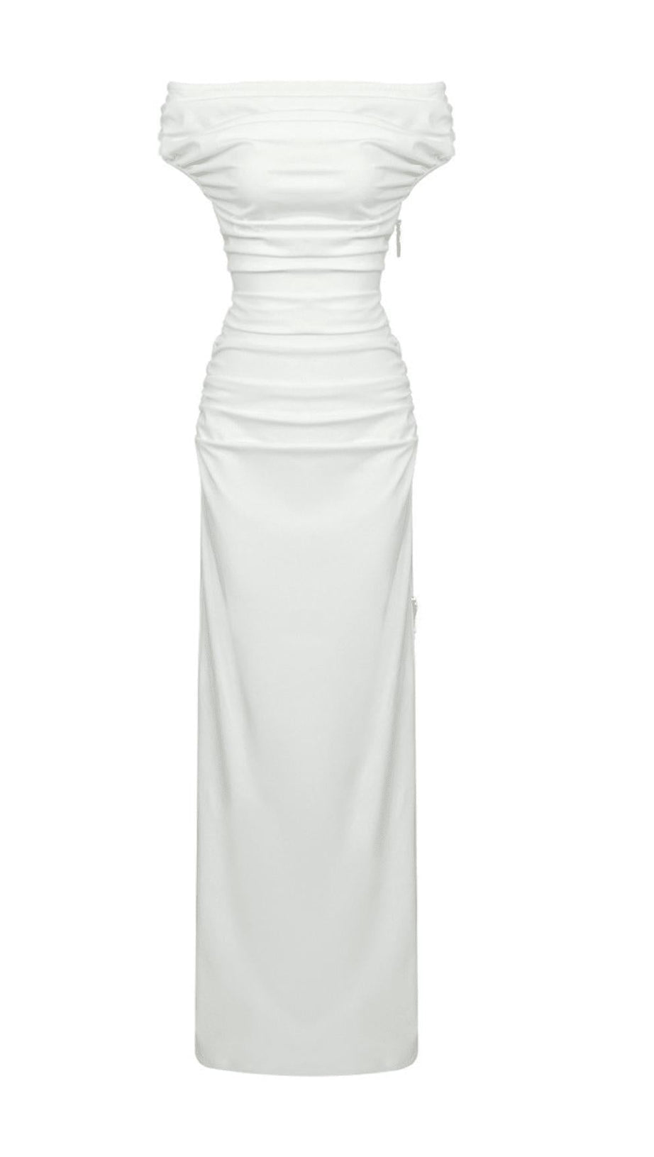 SLASH NECK PLEATED MAXI DRESS IN WHITE