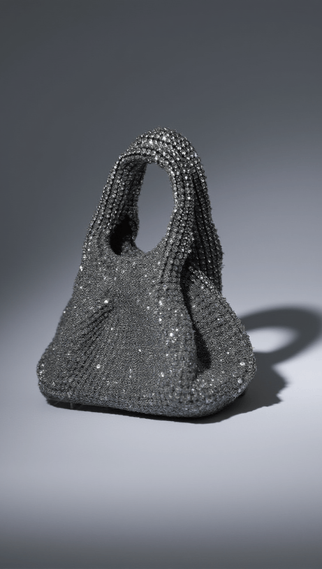 BELLATRIX CRYSTAL BUCKET BAG IN SILVER