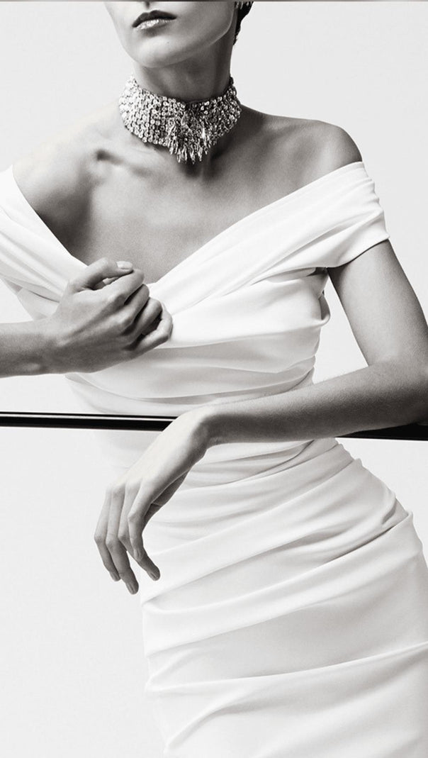 AIIZIE SLASH NECK PLEATED MAXI DRESS IN WHITE - product image