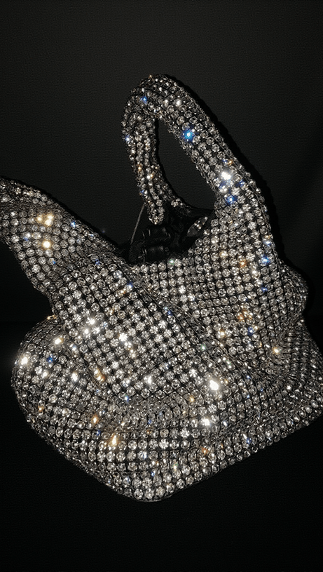 BELLATRIX CRYSTAL BUCKET BAG IN SILVER