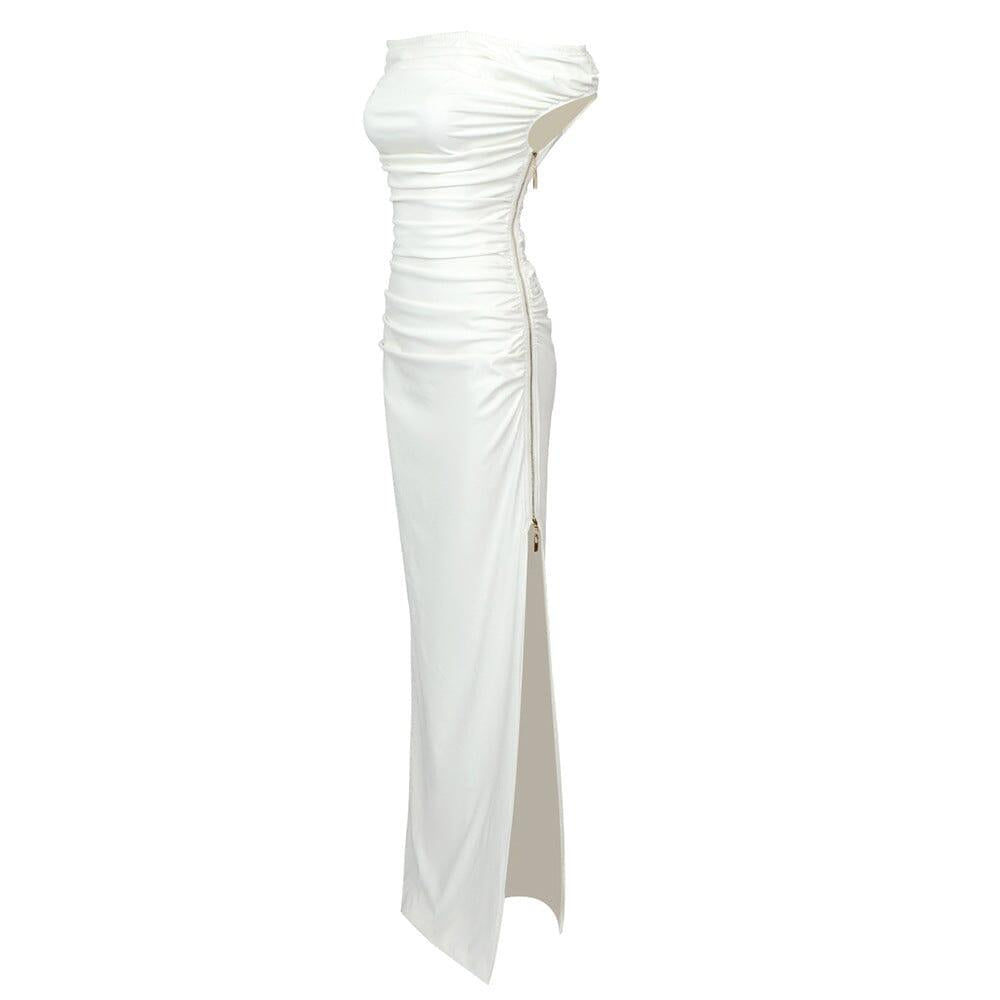 AIIZIE SLASH NECK PLEATED MAXI DRESS IN WHITE - product image