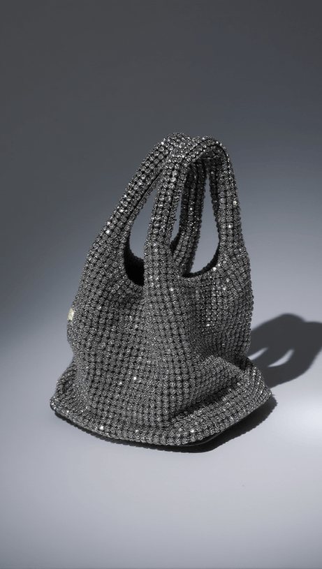 BELLATRIX CRYSTAL BUCKET BAG IN SILVER