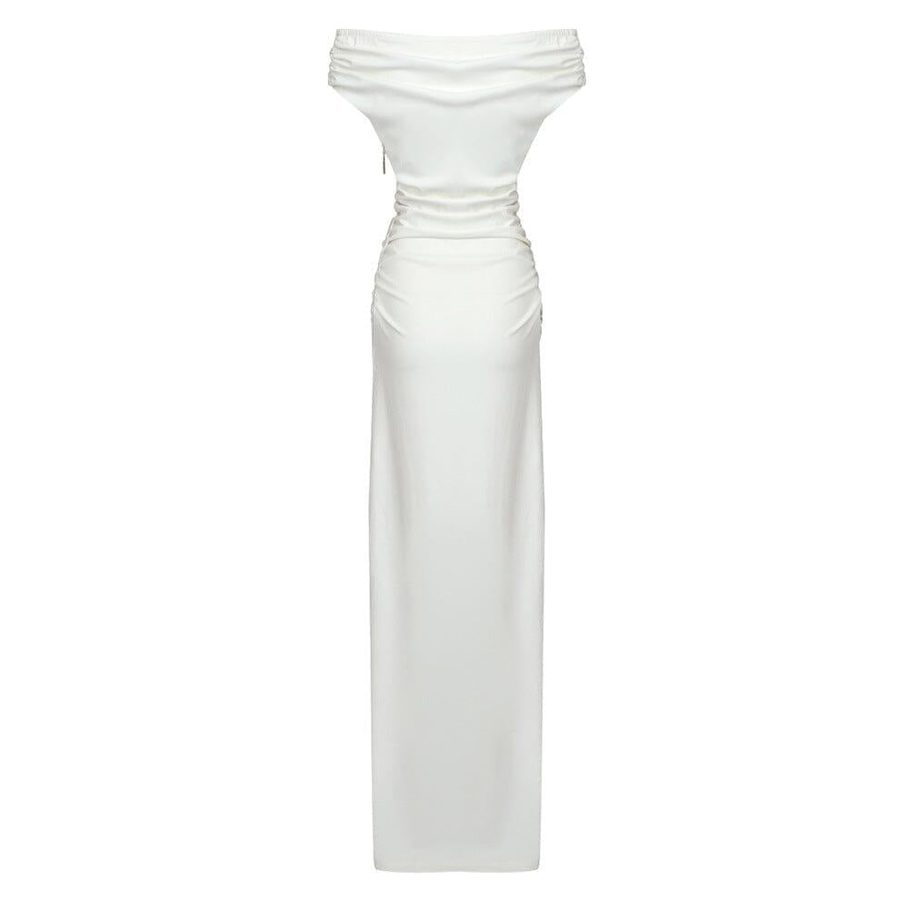 AIIZIE SLASH NECK PLEATED MAXI DRESS IN WHITE - product image