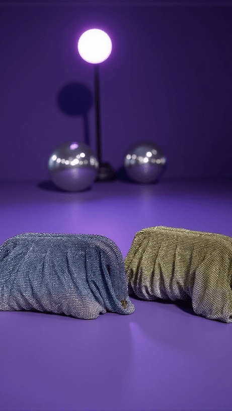 MARIGOLD RUCHED CRYSTAL CLUTCH IN BLUE