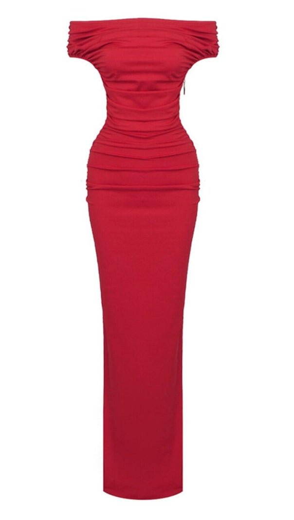 AIIZIE SLASH NECK PLEATED MAXI DRESS IN RED - product image