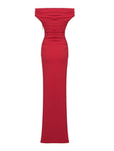 SLASH NECK PLEATED MAXI DRESS IN RED