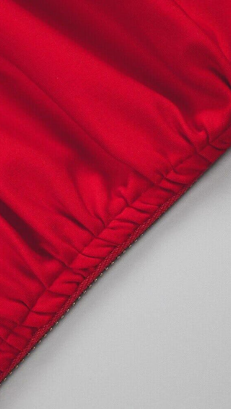 SLASH NECK PLEATED MAXI DRESS IN RED