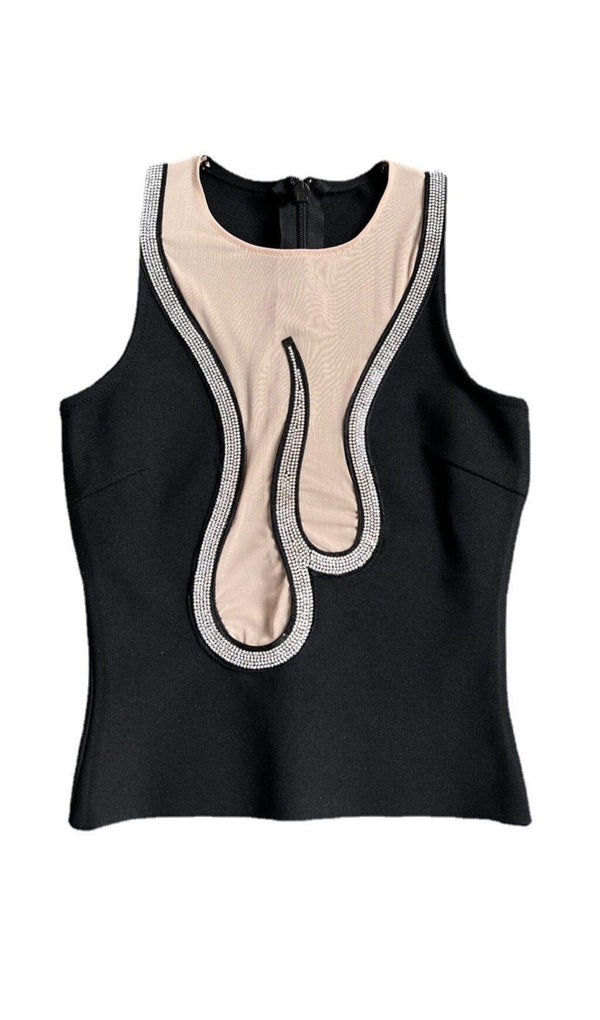 BANDAGE CUT-OUT DESIGN BRIGHT DIAMOND CAMISOLE TOP IN BLACK