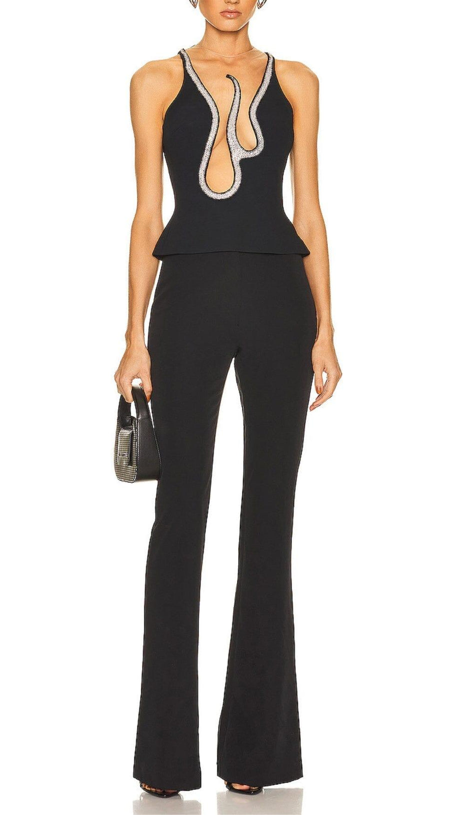 TOP CANOTTIERA CON DISEGNO BENDAGGIO TAGLIO LUCIDO E DIAMANTI IN NERO