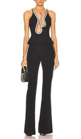 BANDAGE CUT-OUT DESIGN BRIGHT DIAMOND CAMISOLE TOP IN BLACK