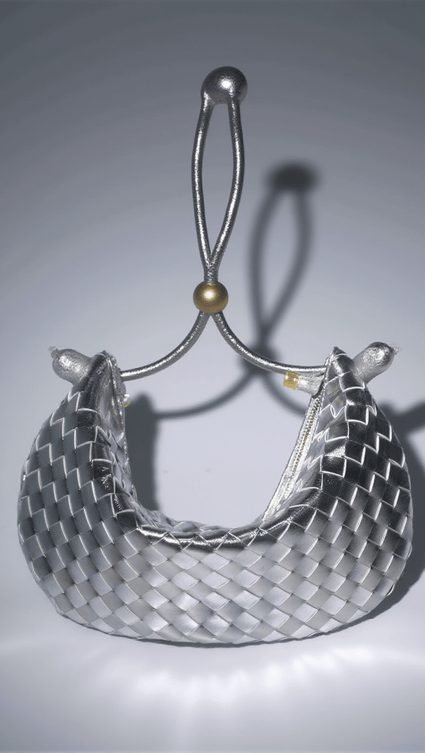 AIIZIE MIDGE WOVEN DRAWSTRING BAG IN SILVER - product image