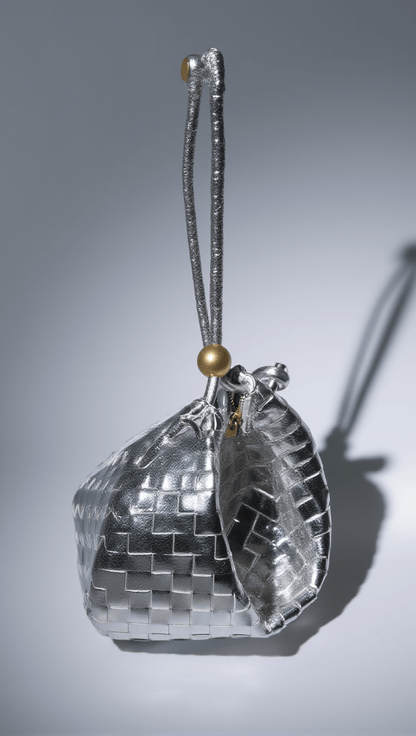 AIIZIE MIDGE WOVEN DRAWSTRING BAG IN SILVER - product image