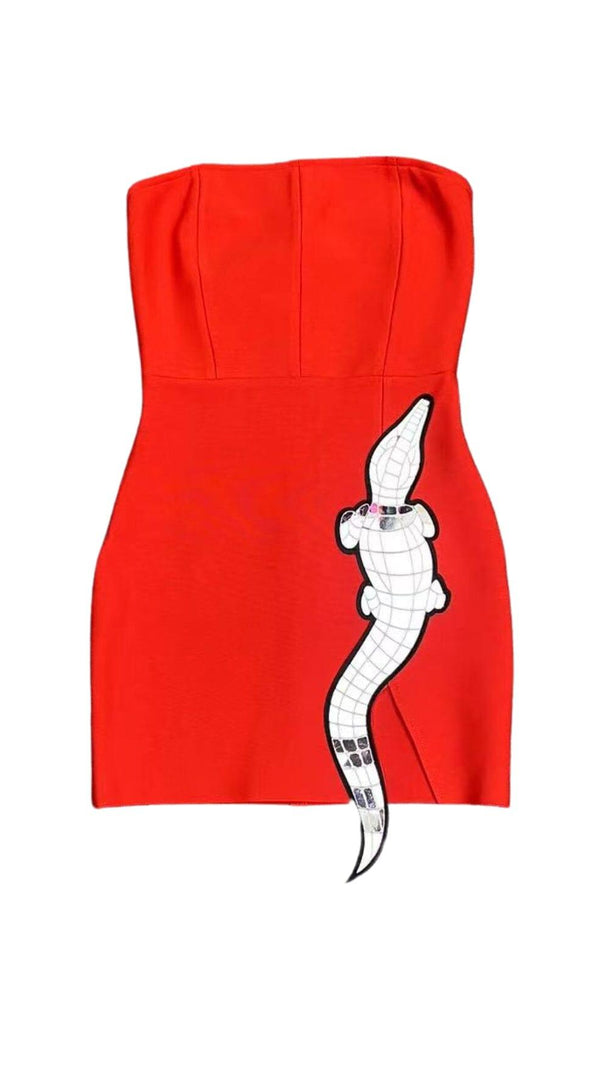 AIIZIE BANDAGE SEQUIN SLEEVELESS PERSONALISED MINI DRESS IN RED - product image