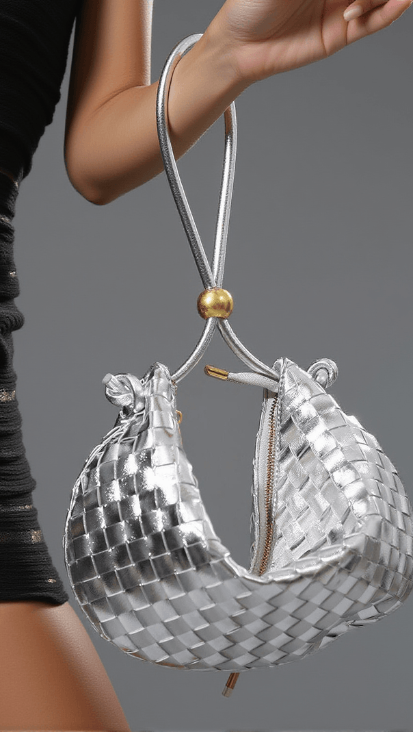 AIIZIE MIDGE WOVEN DRAWSTRING BAG IN SILVER - product image