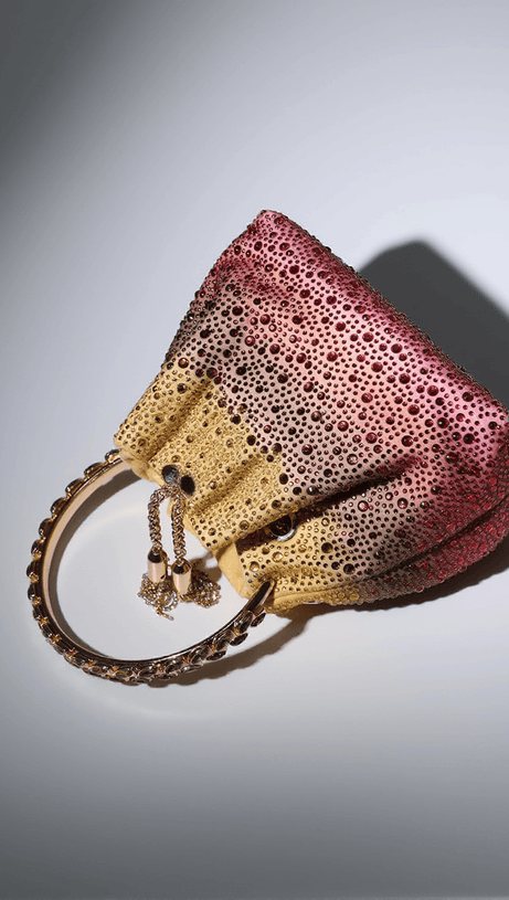 MATTEA CRYSTAL EMBELLISHED BUCKET BAG IN OMBRE